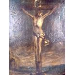 ITALIAN SCHOOL (18th century) FRAMED OIL ON CANVAS, the crucifixion of Jesus Christ. 61 cm x 46 cm.