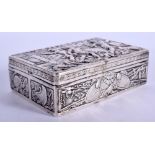 A 19TH CENTURY DUTCH EMBOSSED SILVER RECTANGULAR SNUFF BOX decorated with classical scenes. London