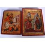 TWO BYZANTINE ICONS, copy certificate verso. Largest 22 cm x 17 cm.