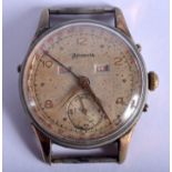 A 1950S GOLD PLATED HELVETIA STAINLESS STEEL CHRONOGRAPH WATCH. 3.5 cm wide.