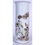 A CHINESE FALANCAI PORCELAIN SLEEVE VASE, painted with birds amongst foliage. 30 cm high.