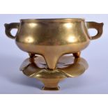 A FINE 18TH CENTURY CHINESE BRONZE CENSER ON STAND Qing, of lovely small proportions, bearing studi