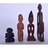FOUR AFRICAN CARVED FIGURES, varying form. Largest 34 cm. (4)