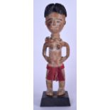 A GHANAIAN WOODEN ASHANTI FERTILITY DOLL, formed with a beaded necklace. 36 cm high.