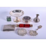 A STERLING SILVER TAZZA together with a pique work box etc. (qty)