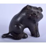 A 19TH CENTURY JAPANESE MEIJI PERIOD BRONZE OKIMONO modelled as a scowling cat. 15 cm x 13 cm.