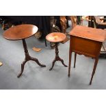 AN EDWARDIAN MAHOGANY STAR INSET TABLE, together with a tripod table and another. (3)
