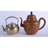 TWO CHINESE PAKTONG AND COPPER TEAPOTS. Largest 22 cm x 22 cm. (2)