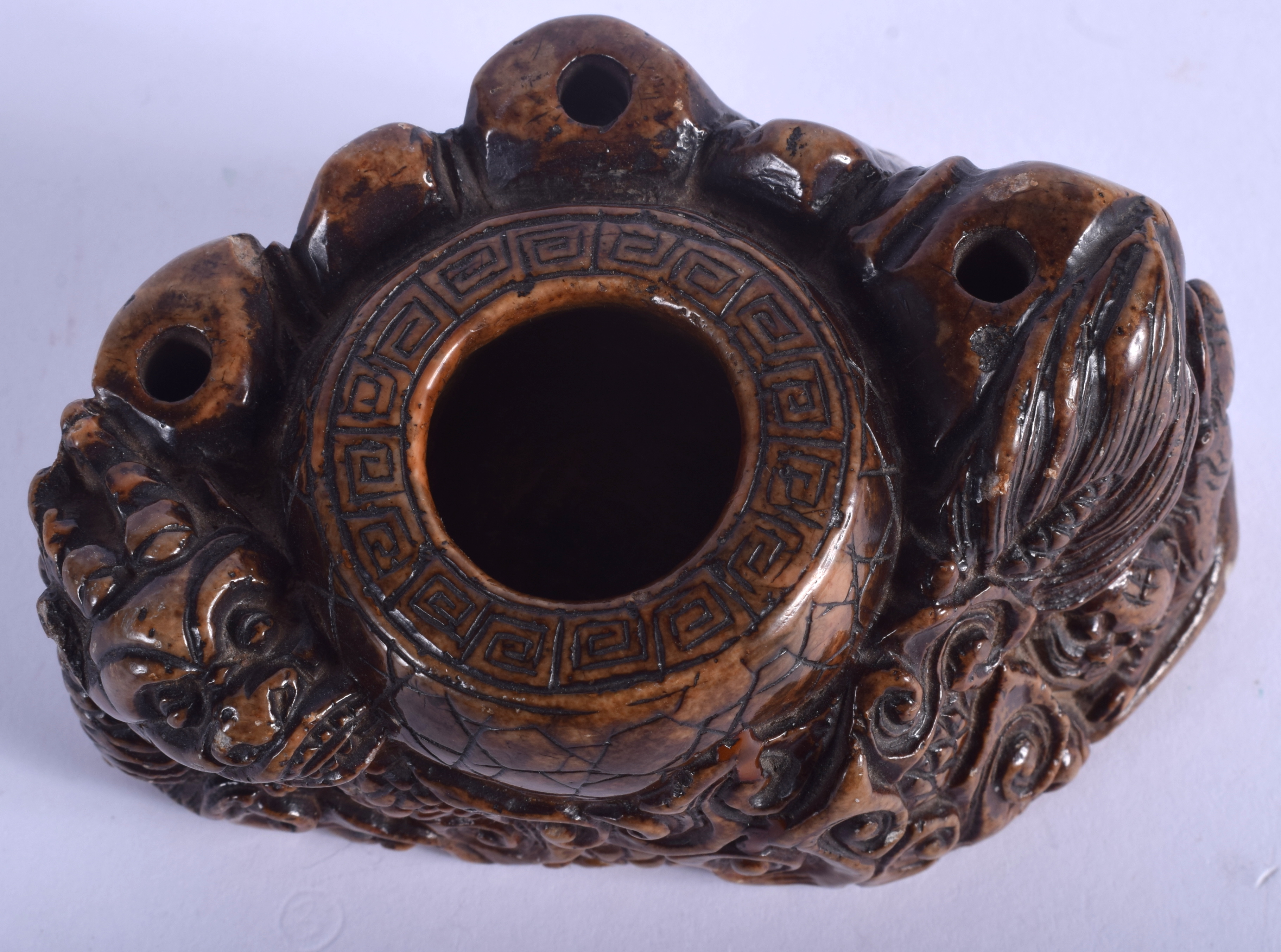 A CHINESE QING DYNASTY SOAPSTONE BRUSH POT. 10 cm x 6 cm. - Image 3 of 4