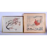 TWO EARLY 20TH CENTURY CHINESE WATERCOLOURS by Wu Wen Jin, Pan Cheng Yi & Bi Gu. Image 30 cm x 27 c