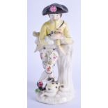 18th c. Bow figure of a piper with dog after a Meissen model by J. J. Kaendler. 15cm high