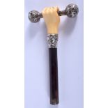 A VICTORIAN CARVED IVORY SILVER MOUNTED GAVEL. 12 cm x 6 cm.