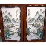 A PAIR OF CHINESE FAMILLE ROSE PORCELAIN PLAQUE OR PANEL, decorated with a mountainous landscape, c