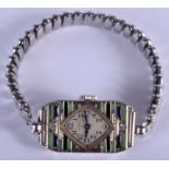 AN ART DECO SILVER AND ENAMEL ELGIN COCKTAIL WATCH. 1.75 cm x 2.5 cm.