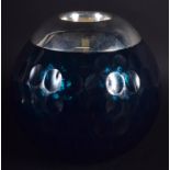 A SILVER MOUNTED BLUE GOLF BALL CANDLE HOLDER. Sheffield 1994. 14 cm x 11 cm.