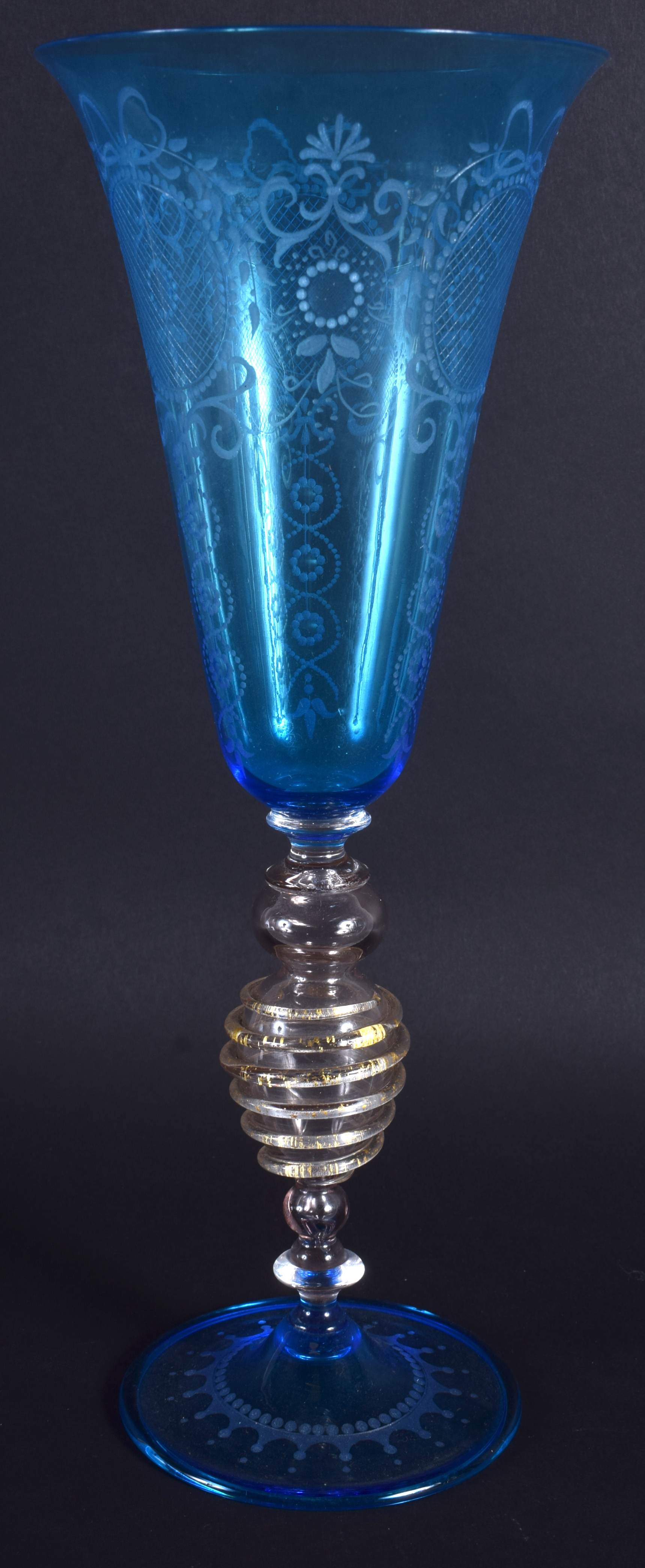 A LARGE VENETIAN GLASS engraved with foliage. 26 cm high.