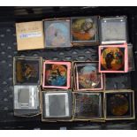 A QUANTITY OF ANTIQUE MAGIC LANTERN SLIDES, varying subjects. (qty)