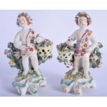 18th c. Derby pair of figures of children holding baskets. 11.5cm high