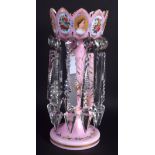 AN UNUSUAL LATE 19TH CENTURY BOHEMIAN PINK OPALINE GLASS LUSTRE painted with portraits and foliage.