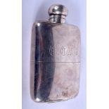 AN ANTIQUE SILVER HIP FLASK. London 1910. 9.1 oz. 13 cm x 7 cm.