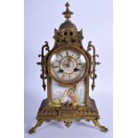 A LATE 19TH CENTURY FRENCH SEVRES STYLE PORCELAIN INSET MANTEL CLOCK painted with figures within la