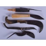 FIVE 18TH/19TH CENTURY CONTINENTAL POCKET KNIVES in various forms and sizes. (5)
