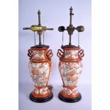 A PAIR OF 19TH CENTURY JAPANESE MEIJI PERIOD KUTANI VASES converted to lamps. Vase 34 cm x 12 cm.