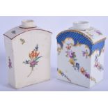 Late 18th/early 19th c. Meissen tea canister painted with flowers under a blue scale border and a G