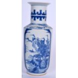 A CHINESE BLUE AND WHITE PORCELAIN VASE BEARING KANGXI MARKS, decorated with landscape scenery in p