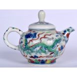 A CHINESE DOUCAI PORCELAIN TEA POT AND COVER BEARING CHENGHUA MARKS, decorated with a dragon amongs