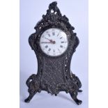 A SMALL EARLY 20TH CENTURY MINIATURE CONTINENTAL SILVER CLOCK of neo classical form. 8.5 cm x 5.5 c