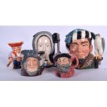 A ROYAL DOULTON ANNE BOLEYN PORCELAIN CHARACTER JUG, together with four other jugs. Largest 18 cm x