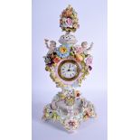 AN ANTIQUE GERMAN MEISSEN STYLE SITZENDORF PORCELAIN CLOCK with matching stand. 35 cm x 15 cm.