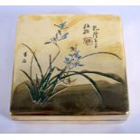 AN EARLY 20TH CENTURY CHINESE BRONZE AND COPPER ENAMELLED INK BOX decorated with foliage. 9.5 cm sq