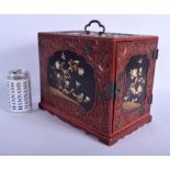 A LARGE 19TH CENTURY JAPANESE MEIJI PERIOD CINNABAR LACQUER KODANSU SHIBAYAMA CABINET decorated wit