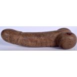 A CARVED HARDSTONE PENIS SCULPTURE, formed with flattened testicles. 20.5 cm long.