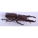 A JAPANESE BRONZE OKIMONO BEETLE BOX, in the form of a stag beetle. 13 cm long.