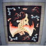 A RARE 19TH CENTURY CHINESE HANGING SILKWORK EMBROIDERED BANNER Qing, of highly unusual form. 122 c