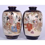 A PAIR OF JAPANESE MEIJI PERIOD SATSUMA POTTERY VASE, decorated with figures in panels and gilt fol