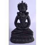 A 19TH CENTURY CHINESE NEPALESE INDIAN BRONZE BUDDHISTIC GROUP of erotic inspiration. 22 cm x 11 cm