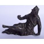 AN EARLY 17TH CENTURY CONTINENTAL BRONZE FIGURE OF A RECUMBENT LADY C1620. 11 cm x 8 cm.