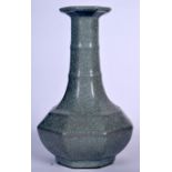 A CHINESE GE TYPE CRACKLE GLAZED VASE, hexagonal in form and formed with a flared rim.
