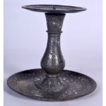 A 19TH CENTURY BIDRI PRICKET CANDLESTICK HOLDER, inlaid with foliage. 14 cm high.