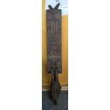 A LARGE MALIAN DOGON GIPHOGO WOODEN MASK, carved with elongated horns. 141cm long.