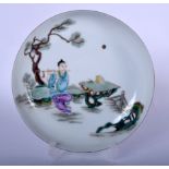 A CHINESE FAMILLE ROSE PORCELAIN DISH BEARING GUANGXU MARKS, painted with a musician in a landscape