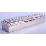 A STYLISH ARTS AND CRAFTS LIBERTY & CO SILVER STAMP BOX decorated with motifs. 8.3 oz. 15.5 cm x 4.