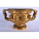 A FINE 19TH CENTURY FRENCH GILT BRONZE MODEL OF THE WARWICK VASE After the Antique, decorated with