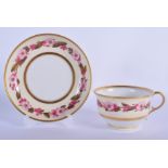 19th c. Flight Barr and Barr breakfast teacup and saucer painted with Billingsley style roses on a