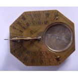 AN EARLY 18TH CENTURY COMPASS SUNDIAL by Michael Butterfield of Paris, decorated with various Europ