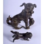 AN 18TH/19TH CENTURY CHINESE CARVED BUDDHISTIC LION together with a smaller Buddhistic beast. 8 cm